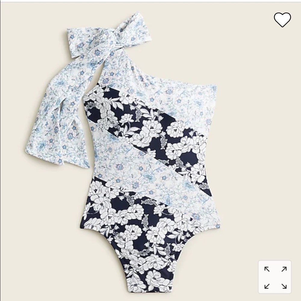 NWT J.Crew bow one-shoulder one-piece swimsuit in mixed magnolia floral